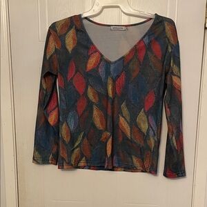MISSLOOK Colorful Leaf Print Long Sleeve Top